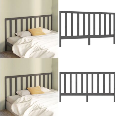 Cabecero de cama madera maciza de pino gris 206x4x100 cm - Madera de pino - Cabecero de cama gris