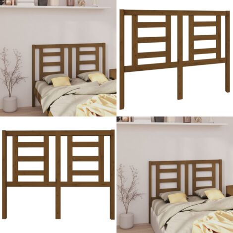 Cabecero de cama madera maciza de pino marrón miel 126x4x100 cm - Madera maciza - Pino