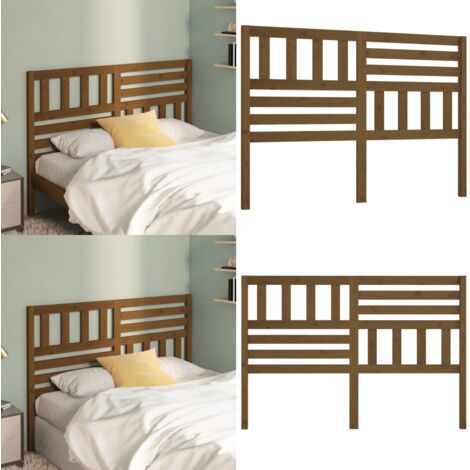 Cabecero de cama madera maciza de pino marrón miel 146x4x100 cm - Madera maciza - Pino