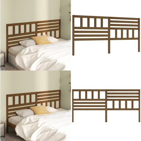 Cabecero de cama madera maciza de pino marrón miel 206x4x100 cm - Madera maciza - Pino