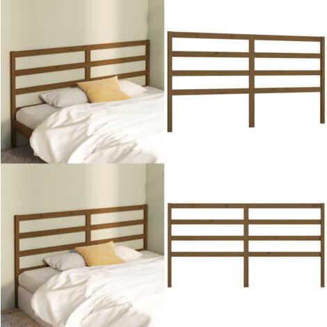 Cabecero de cama madera maciza de pino marrón miel 206x4x100 cm - Madera maciza - Pino