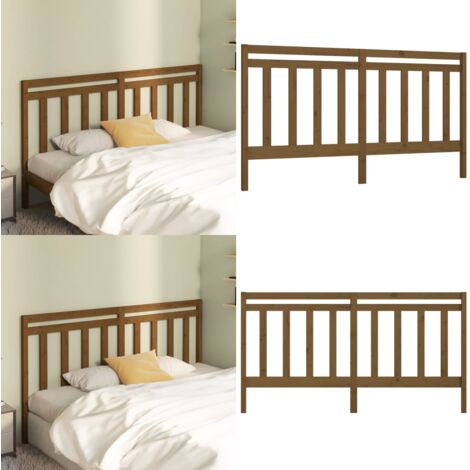 Cabecero de cama madera maciza de pino marrón miel 206x4x100 cm - Madera maciza - Pino