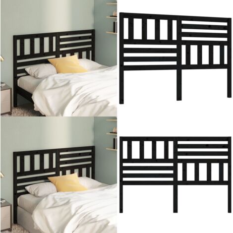 Cabecero de cama madera maciza de pino negro 126x4x100 cm - Madera de pino - Cabecero de cama negro