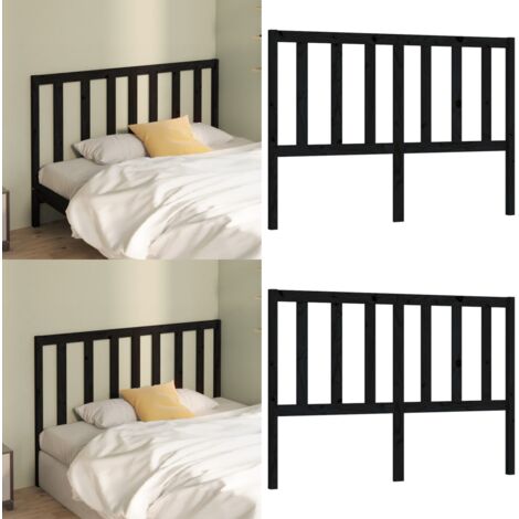 Cabecero de cama madera maciza de pino negro 126x4x100 cm - Madera de pino - Cabecero de cama negro