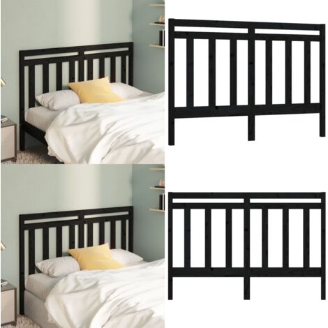 Cabecero de cama madera maciza de pino negro 126x4x100 cm - Madera de pino - Cabecero de cama negro