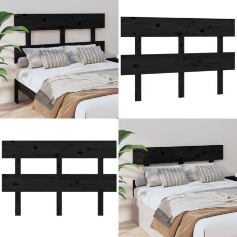 Cabecero de cama madera maciza de pino negro 144x3x81 cm - Madera de pino - Cabecero de cama negro