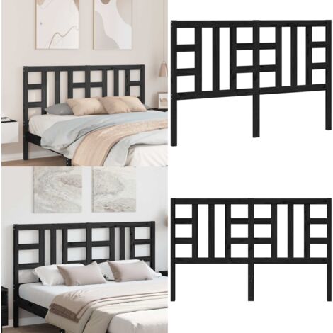 Cabecero de cama madera maciza de pino negro 146x4x100 cm - Madera de pino - Cabecero de cama negro