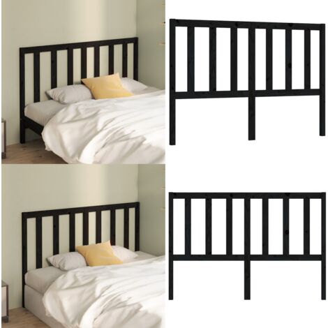 Cabecero de cama madera maciza de pino negro 146x4x100 cm - Madera de pino - Cabecero de cama negro