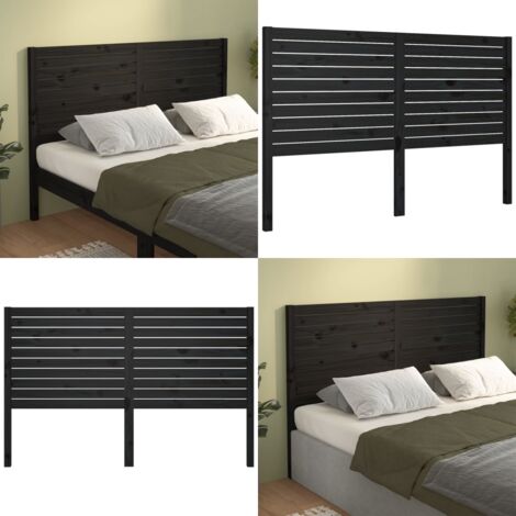 Cabecero de cama madera maciza de pino negro 146x4x100 cm - Madera de pino - Cabecero de cama negro