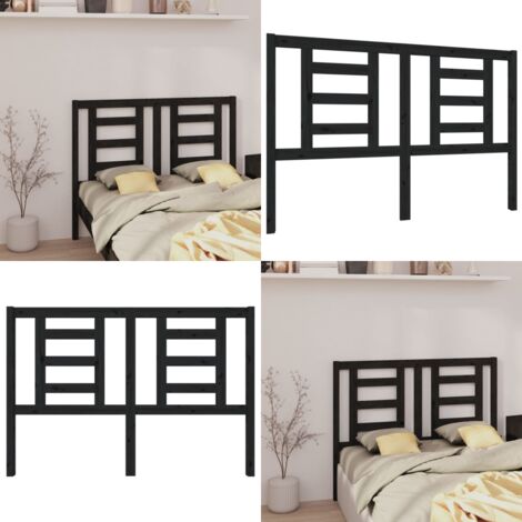 Cabecero de cama madera maciza de pino negro 146x4x100 cm - Madera de pino - Cabecero de cama negro
