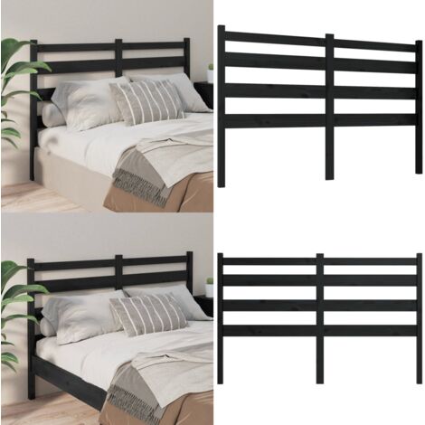Cabecero de cama madera maciza de pino negro 146x4x100 cm - Madera de pino - Cabecero de cama negro