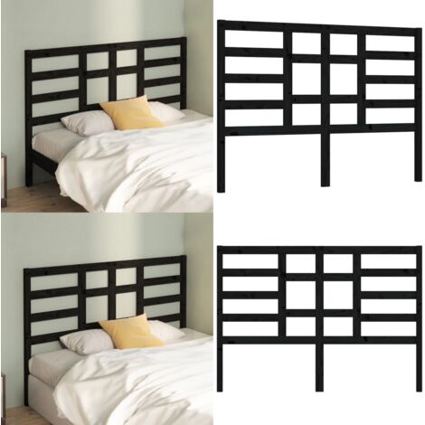 Cabecero de cama madera maciza de pino negro 146x4x104 cm - Madera de pino - Cabecero de cama negro