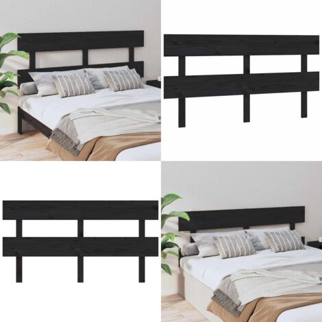 Cabecero de cama madera maciza de pino negro 164x3x81 cm - Madera de pino - Cabecero de cama negro