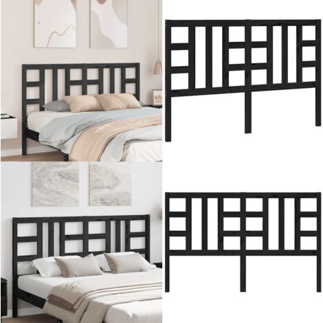 Cabecero de cama madera maciza de pino negro 166x4x100 cm - Madera de pino - Cabecero de cama negro