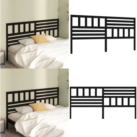 Cabecero de cama madera maciza de pino negro 186x4x100 cm - Madera de pino - Cabecero de cama negro