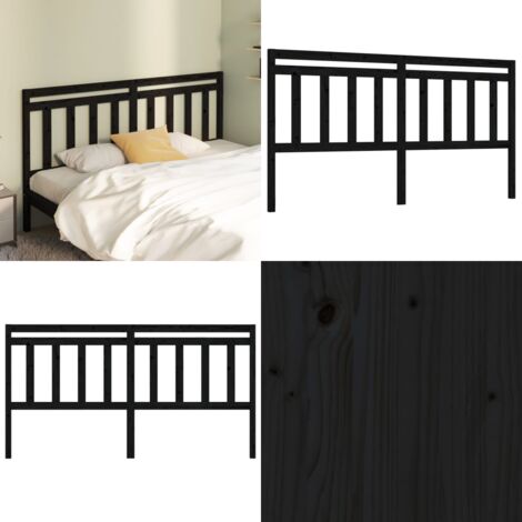Cabecero de cama madera maciza de pino negro 186x4x100 cm - Madera de pino - Cabecero de cama negro
