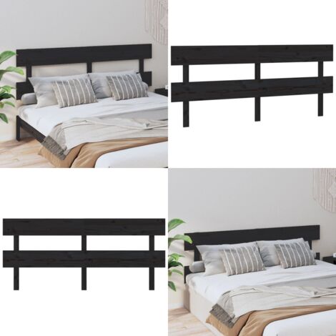 Cabecero de cama madera maciza de pino negro 204x3x81 cm - Madera de pino - Cabecero de cama negro