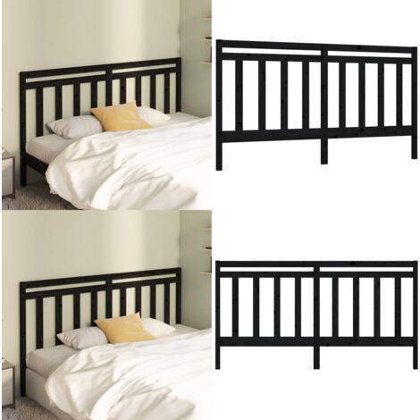 Cabecero de cama madera maciza de pino negro 206x4x100 cm - Madera de pino - Cabecero de cama negro