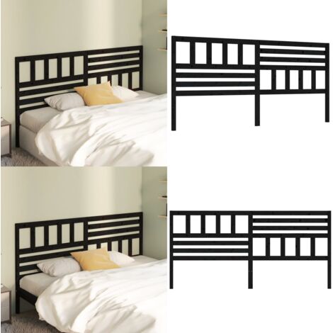 Cabecero de cama madera maciza de pino negro 206x4x100 cm - Madera de pino - Cabecero de cama negro