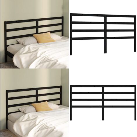 Cabecero de cama madera maciza de pino negro 206x4x100 cm - Madera de pino - Cabecero de cama negro