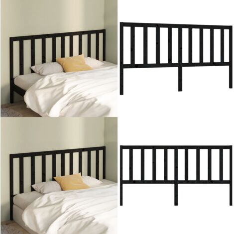 Cabecero de cama madera maciza de pino negro 206x4x100 cm - Madera de pino - Cabecero de cama negro
