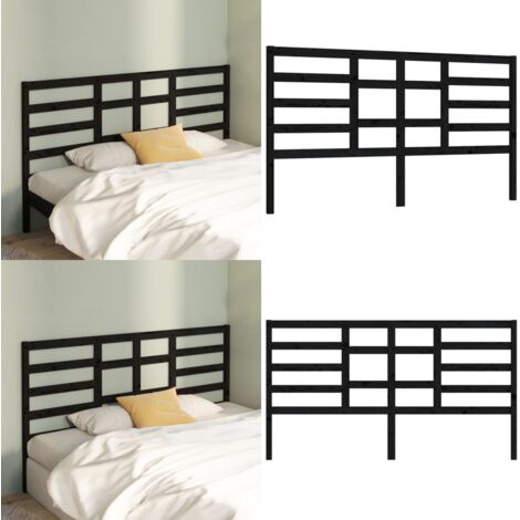 Cabecero de cama madera maciza de pino negro 206x4x104 cm - Madera de pino - Cabecero de cama negro