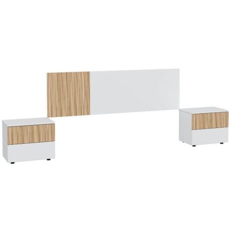Cabecero De Cama Matrimonial Y Mesitas Ethna Blanco Artik Y Natur De Dormitorio 266x34 cm