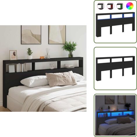 Cabecero de cama moderno - vidaXL Cabecero de cama con LED negro 220x17x102 cm - Cabecero de cama con almacenamiento