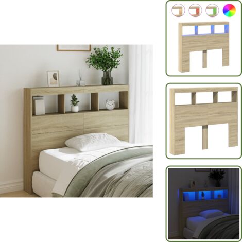 Cabecero de cama moderno - vidaXL Cabecero de cama con LED roble Sonoma 120x17x102 cm - Cabecero de cama con almacenamiento