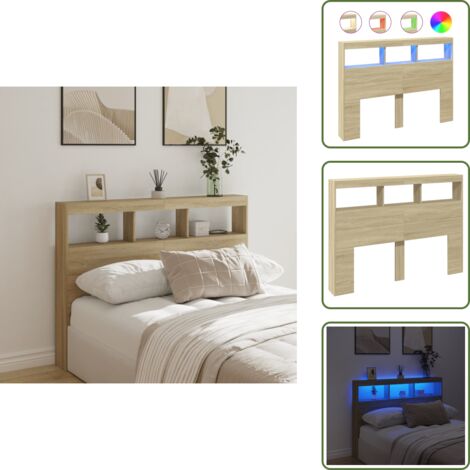 Cabecero de cama moderno - vidaXL Cabecero de cama con LED roble Sonoma 140x17x102 cm - Cabecero de cama con almacenamiento