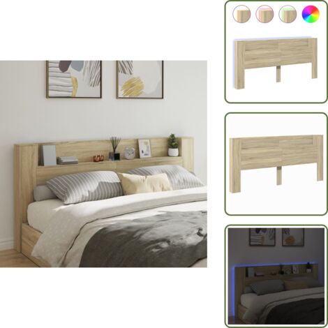 Cabecero de cama moderno - vidaXL Cabecero de cama con LED roble Sonoma 220x16,5x103,5 cm - Cabecero de cama con almacenamiento