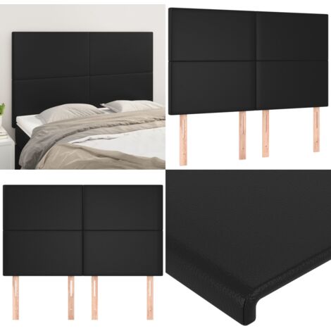 Cabecero de cama negro 144x5x118/128 cm piel sintética - Cabecero negro - Cuero sintético