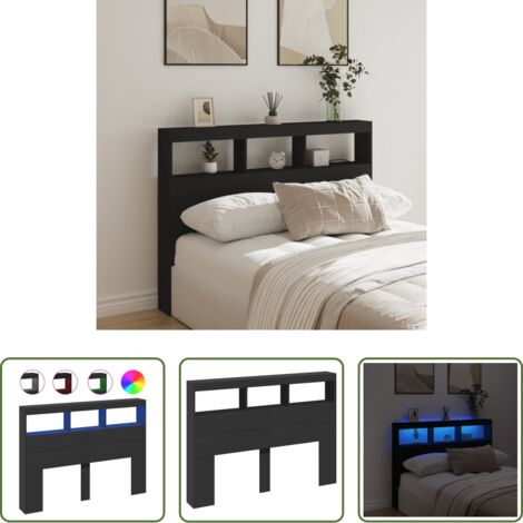 Cabecero de cama negro -  Cabecero de cama con LED negro 140x17x102 cm