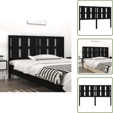 Cabecero de cama negro - vidaXL Cabecero de cama madera maciza de pino negro 155,5x4x100 cm - Soporte para la espalda