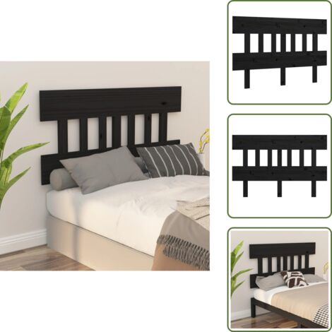 Cabecero de cama negro - vidaXL Cabecero de cama madera maciza de pino negro 183,5x3x81 cm - Soporte para la espalda
