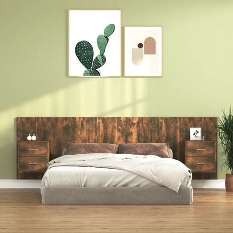Cabecero de cama para dormitorio estilo moderno y mesitas madera contrachapada roble ahumado ES71293A