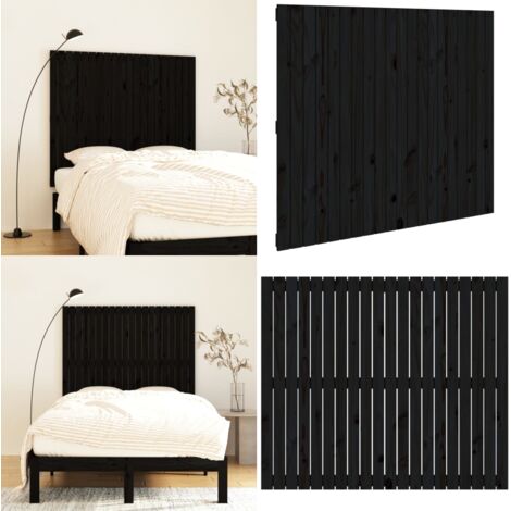Cabecero de cama pared madera maciza pino negro 127,5x3x110 cm - Cabecero de pared - Madera maciza