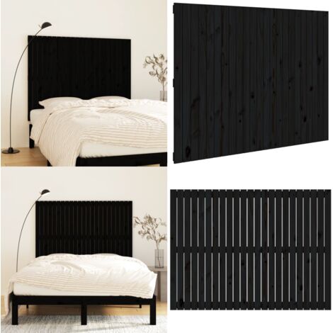 Cabecero de cama pared madera maciza pino negro 146,5x3x110 cm - Cabecero de pared - Madera maciza