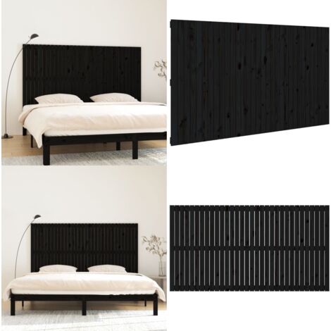 Cabecero de cama pared madera maciza pino negro 204x3x110 cm - Cabecero de pared - Madera maciza