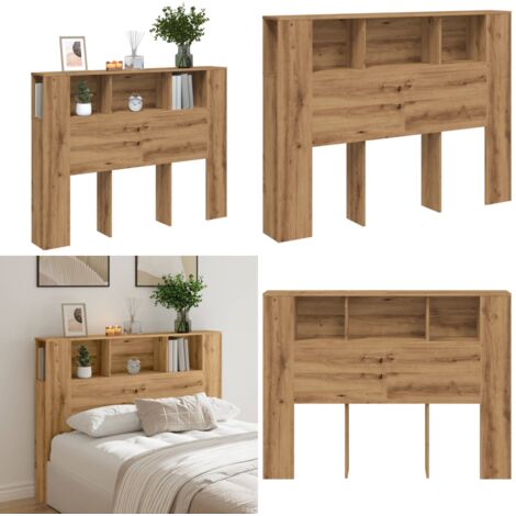 Cabecero de cama roble artesanal 140x18,5x102,5 cm madera de ingeniería - Madera de ingeniería - Almacenamiento nocturno