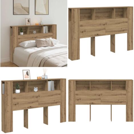 Cabecero de cama roble artesanal 160x18,5x103,5 cm madera de ingeniería - Madera de ingeniería - Almacenamiento nocturno