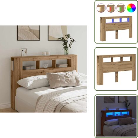 Cabecero de cama roble artesanal - vidaXL Cabecero LED madera ingeniería roble artisan 160x18,5x103,5 cm - Soporte para espalda