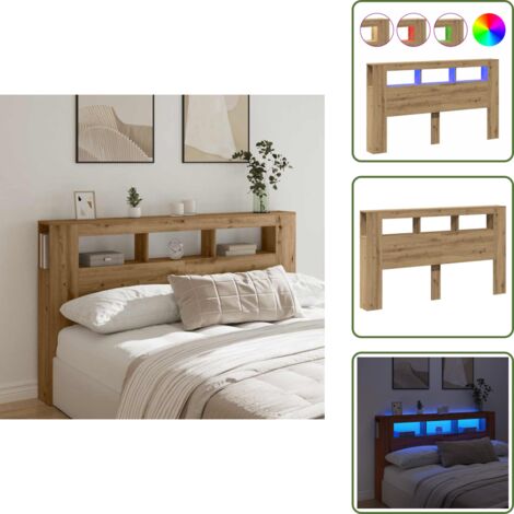 Cabecero de cama roble artesanal - vidaXL Cabecero LED madera ingeniería roble artisan 180x18,5x103,5 cm - Soporte para cama