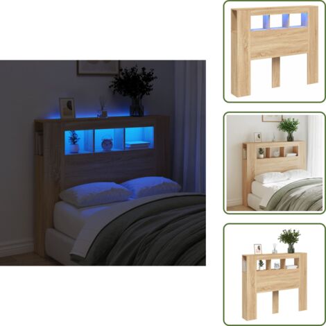 Cabecero de cama roble Sonoma - vidaXL Cabecero LED madera ingeniería roble Sonoma 120x18,5x103,5 cm - Soporte para espalda