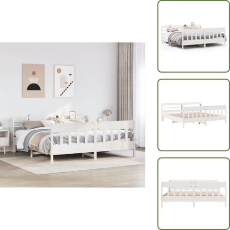 Cabecero de cama - vidaXL Cama sin colchón madera maciza de pino blanca 180x200 cm - Estantes de almacenamiento