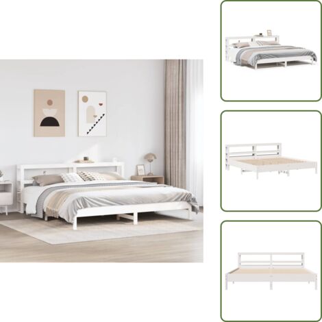 Cabecero de cama - vidaXL Cama sin colchón madera maciza de pino blanca 180x200 cm - Estantes de almacenamiento