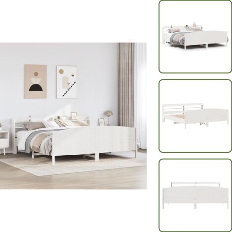 Cabecero de cama - vidaXL Cama sin colchón madera maciza de pino blanca 180x200 cm - Estantes de almacenamiento