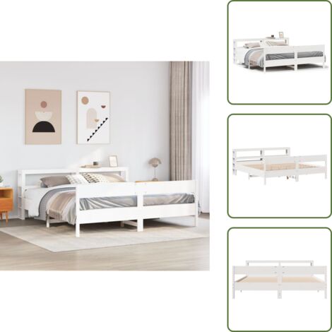 Cabecero de cama - vidaXL Cama sin colchón madera maciza de pino blanca 180x200 cm - Estantes de almacenamiento