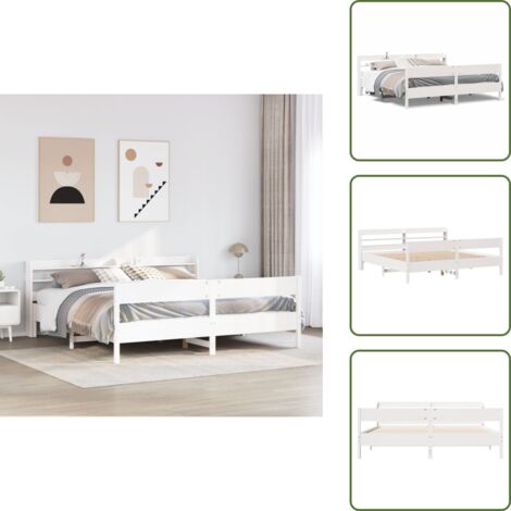 Cabecero de cama - vidaXL Cama sin colchón madera maciza de pino blanca 180x200 cm - Estantes de almacenamiento