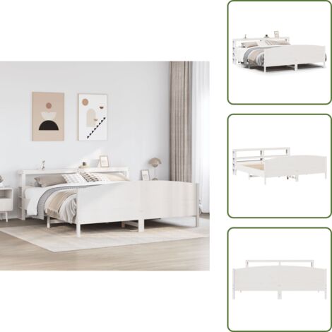 Cabecero de cama - vidaXL Cama sin colchón madera maciza de pino blanca 180x200 cm - Estantes de almacenamiento